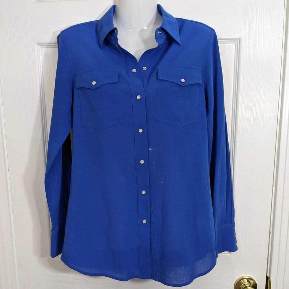 PINK Thomas Pink London Lux Blue Western Wear Pearl Snap Closure Shirt - size 4